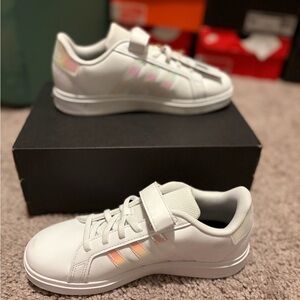 adidas Kids White Sneakers with Rainbow Stripes